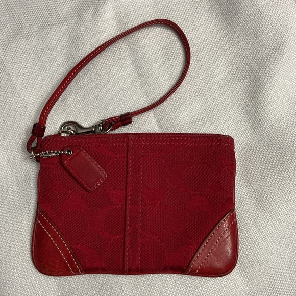 Coach Wristlet Womens Small red Canvas Signature Zip Clutch - Picture 2 of 10